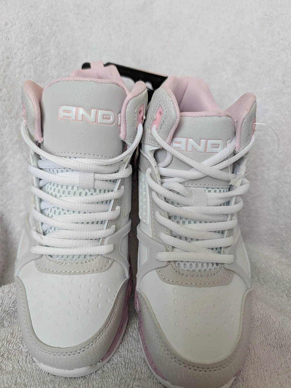 AND1 Kids High-Top Sneakers in White and Light Pink